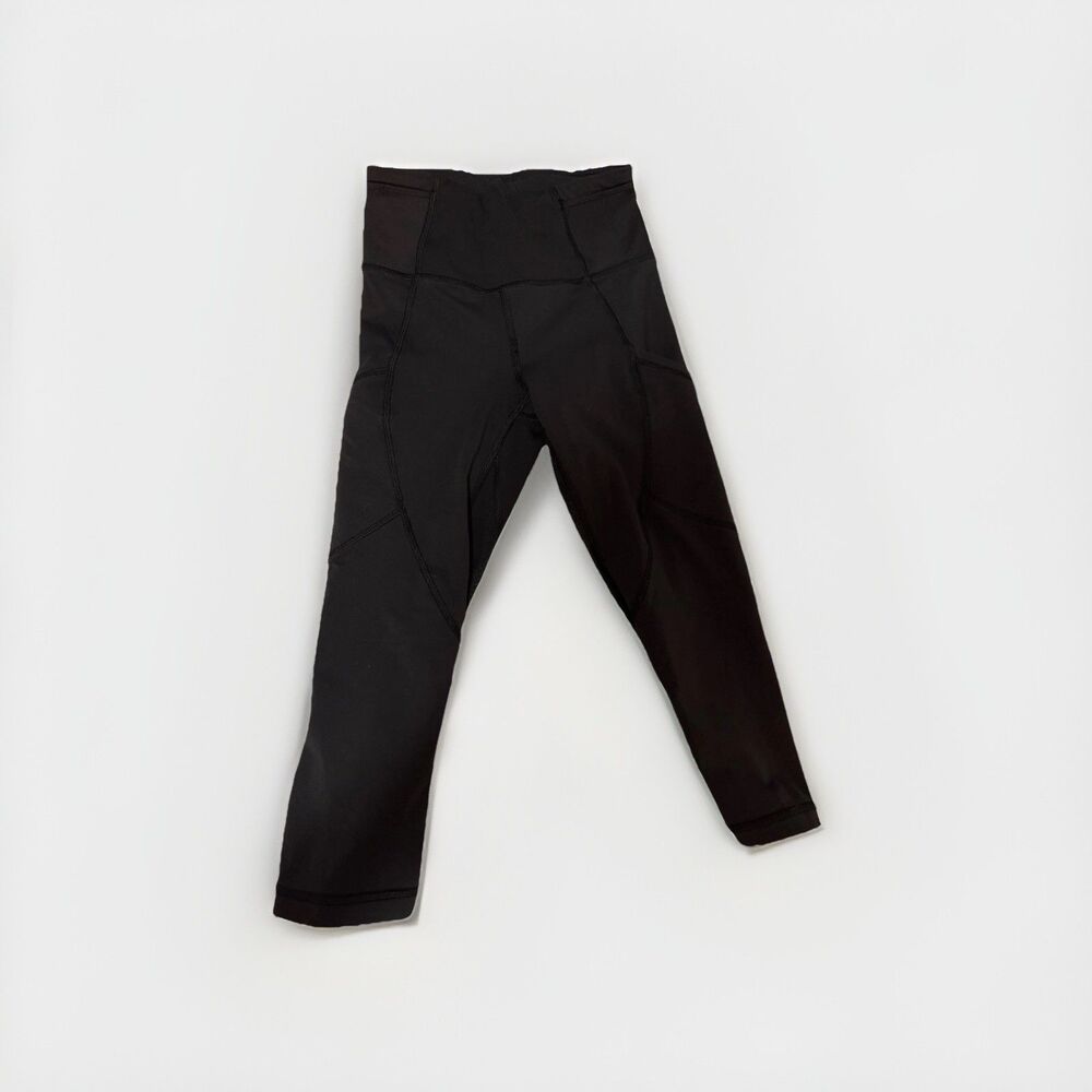 Lululemon Hit It Crop Womens Size 2 Black Mesh High Rise Workout Leggings